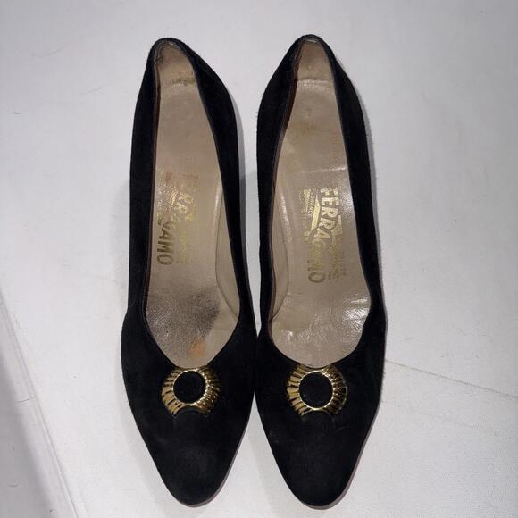 Vintage Salvatore Ferragamo Old Money Classic Career Black Velvet Pumps Heels 8B - Picture 3 of 15